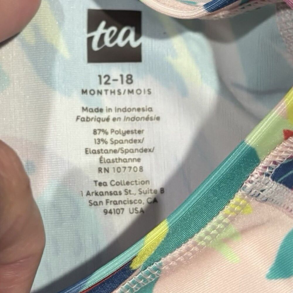 Tea Collection Tropical Birds Rash Guard Swim Set 12-18M Ruffle Bottom UPF - Picture 3 of 4